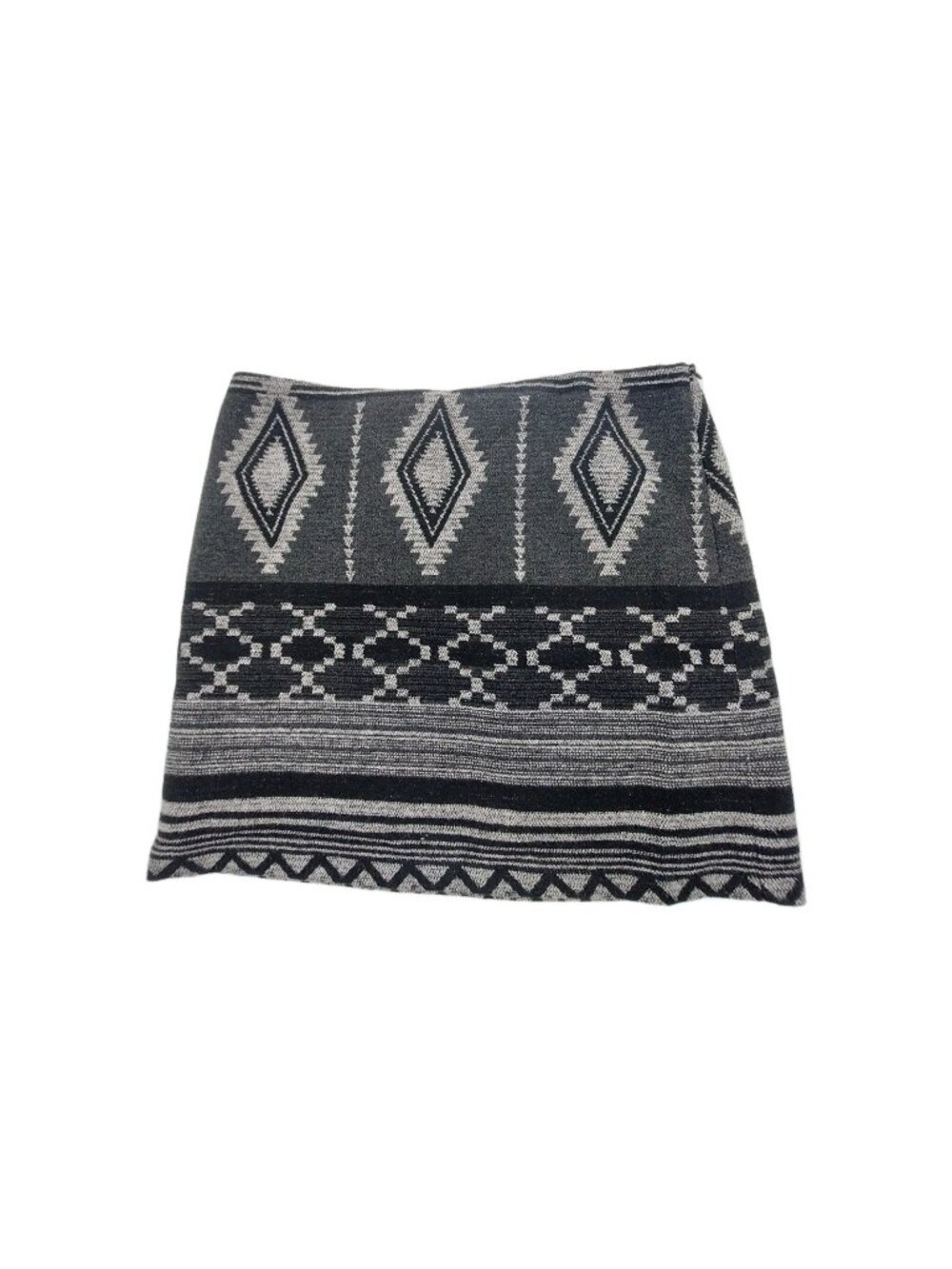 KENAR Aztec Womens Skirt Size 6 Grey & Black Lined Southwestern Wool Blend